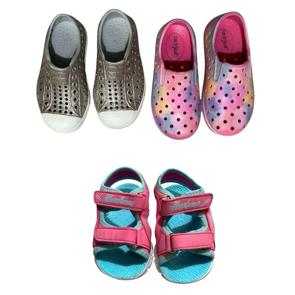 NATIVE Slip On, CAT & JACK Slip On, SKECHERS Sandals sz 7 Toddler Play Shoe Lot